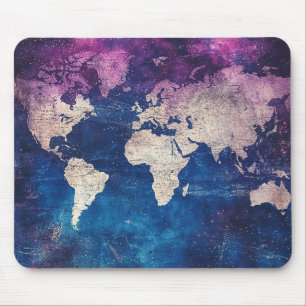 Renaissance Purple Celestial World Map Mouse Pad