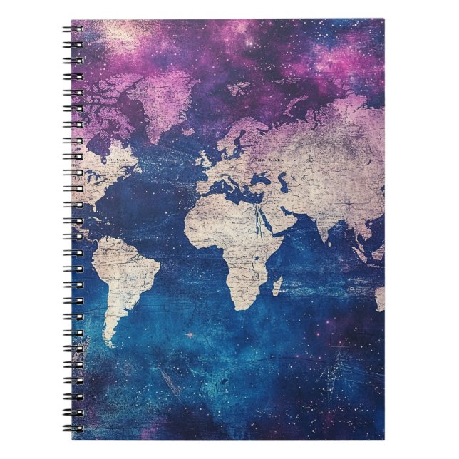 Renaissance Purple Celestial World Map Notebook (Front)