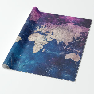 Renaissance Purple Celestial World Map Wrapping Paper