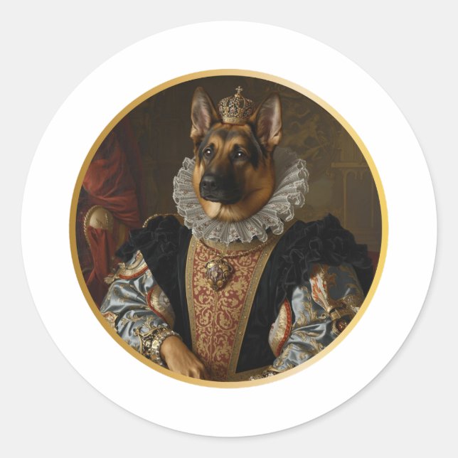 Renaissance Queen Portrait German Shepherd Classic Round Sticker (Front)