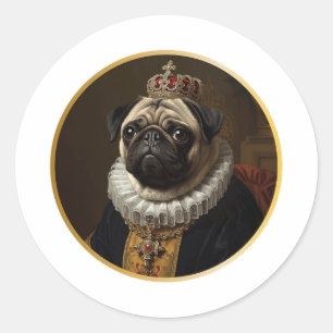 Renaissance Queen Portrait–Inspired Beige Pug Art Classic Round Sticker