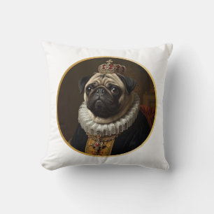 Renaissance Queen Portrait–Inspired Beige Pug Art  Cushion