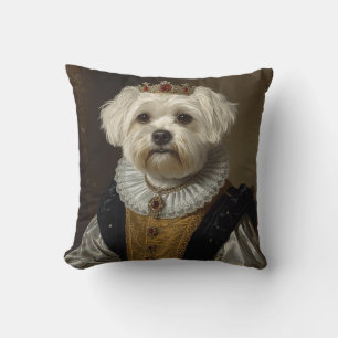 Renaissance Queen Portrait–Inspired Black Pug Art  Cushion