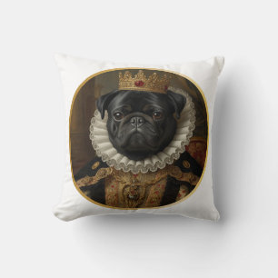 Renaissance Queen Portrait–Inspired Black Pug Art  Cushion