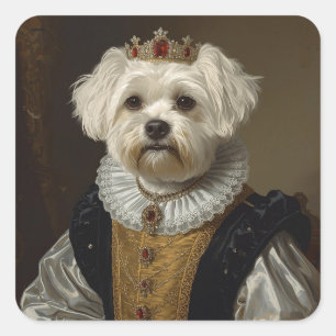 Renaissance Queen Portrait–Inspired Black Pug Art Square Sticker