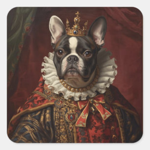 Renaissance Queen Portrait–Inspired Black Pug Art Square Sticker