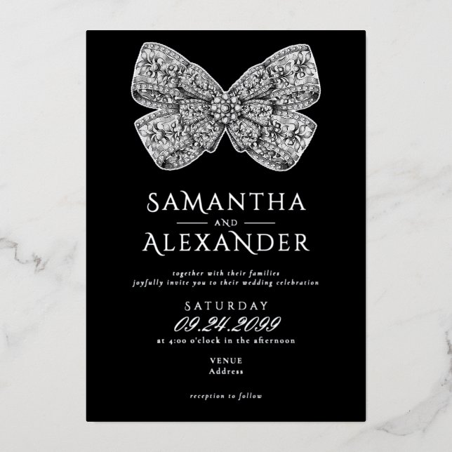 Renaissance Regency Ornate Bow Black Photo Wedding (Front)