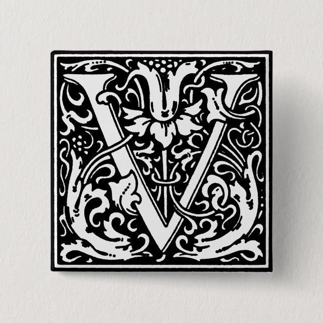 Renaissance Style Alphabet Letter V - Pin (Front)