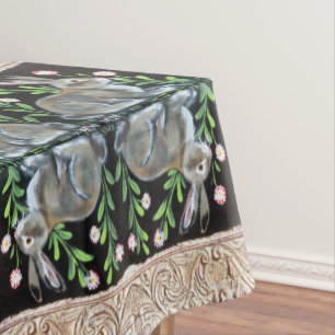 Renaissance Tapestry Rabbit Floral Decor Fancy Tablecloth