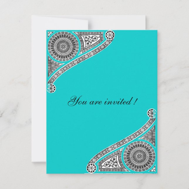 RENAISSANCE ,Teal Aqua Blue,Turquase Invitation (Front)