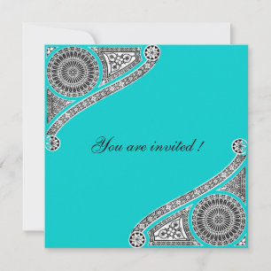 RENAISSANCE ,Teal Aqua Blue,Turquase Invitation