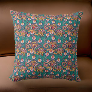 Renaissance Teal Gold Orange Mediaeval Cushion
