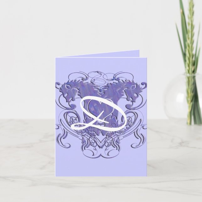Renaissance Wedding Monogram Thank You Lions Card (Front)