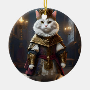 Renaissance White Cat, Ceramic Tree Decoration