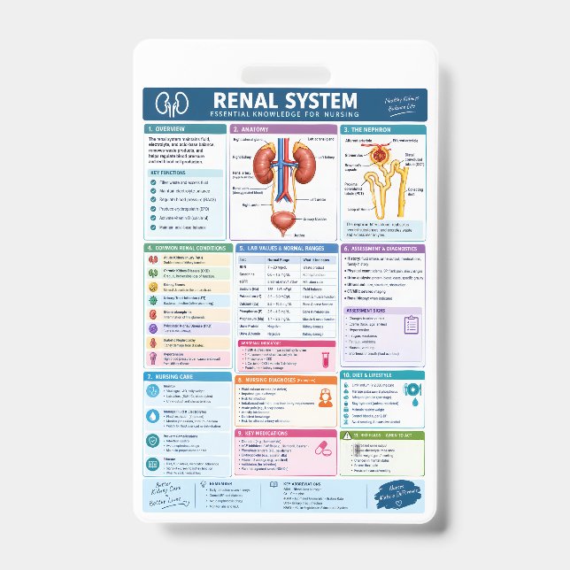 Renal System Analysis Nursing Reference, Kidney Ba ID Badge (Front)