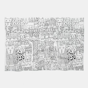rendy Black and White Dogs And Puppies Pattern Tea Towel