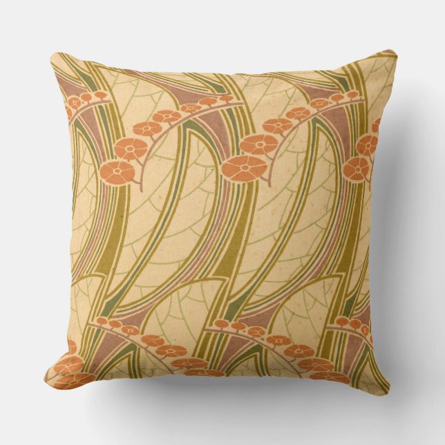Rene Beauclair’s Art Nouveau Curvy Floral Pattern Cushion (Front)