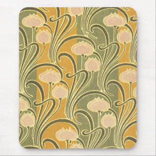 Rene Beauclair’s Art Nouveau Stripes & Flowers Mouse Pad