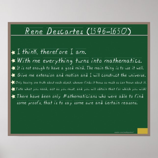Rene Descartes Mathematics Posters Quotes (Front)