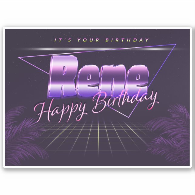Rene Name First name lila retro Sticker Birthday (Front)