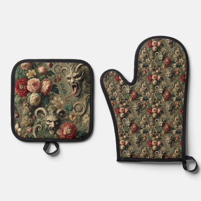 🩸 Renegade Harvest – Gothic Victorian Oven Mitt & Pot Holder Set (Front)