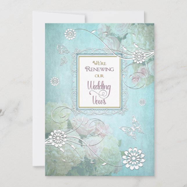 Renew Wedding Vows Invitation, Elegant Floral Invitation (Front)