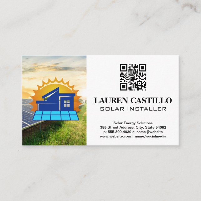 Renewable Energy Logo | Solar Panels | QR Business Card (Front)