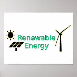 Renewable Energy Logo Solar Panels Wind Turbine Poster