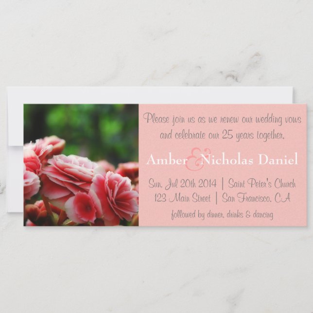 Renewal of vows & 25th Anniversary: Pink Carnation Invitation (Front)