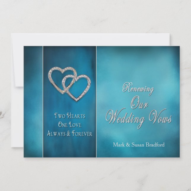 RENEWING WEDDING VOWS INVITATION-TWO HEARTS/BLUES INVITATION (Front)