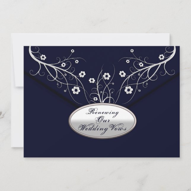 Renewing Wedding Vows - Invitations -Navy Floral (Front)