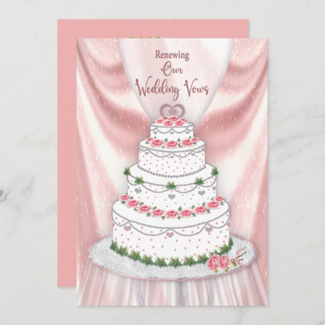 Renewing Wedding Vows Pink and White Elegant Cake Invitation (Front/Back)