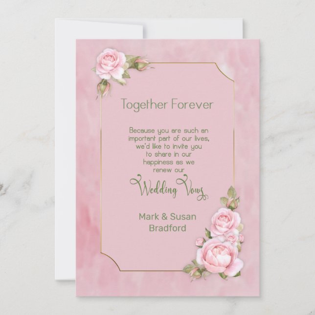 Renewing Wedding Vows, Pink Roses, Elegant Invitation (Front)
