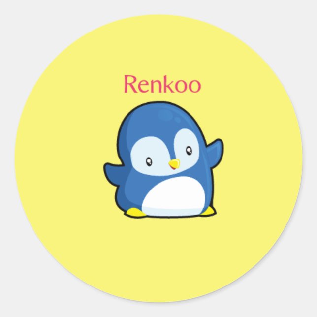 Renkoo Penguin Yellow Classic Round Sticker (Front)