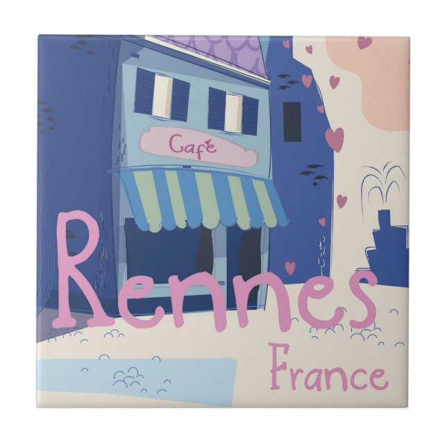 Rennes France vintage cartoon Tile (Front)