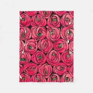 Rennie Mackintosh Rose Art Nouveau Floral Pattern Fleece Blanket