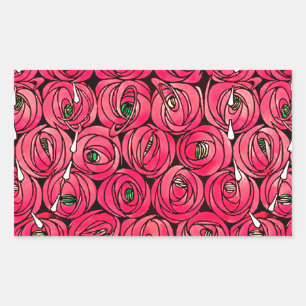 Rennie Mackintosh Rose Art Nouveau Floral Pattern Rectangular Sticker