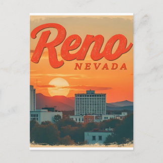 Reno City Nevada vintage sunset skyline Postcard