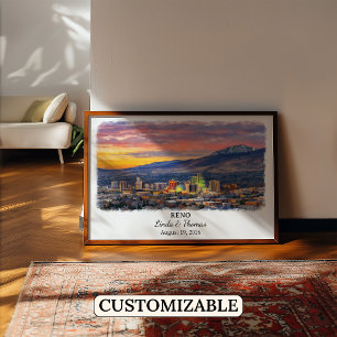 Reno Nevada Poster, Watercolor, Custom Poster