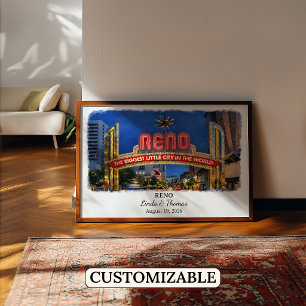 Reno Nevada Poster, Watercolor, Custom Poster