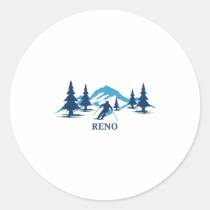 Reno Nevada Ski Resort Skiing Skier _1  Classic Round Sticker