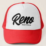 Reno Nevada Trucker Hat<br><div class="desc">Reno Nevada Trucker Hat. Custom baseball cap with city and state name. Stylish hand lettering script typography design. Available in red and other cool colours. Fun Birthday gift idea for friends and family. Nickname: The biggest little city in the world.</div>