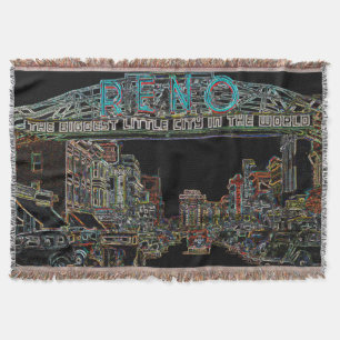 RENO NEVADA VINTAGE COLORFUL WATERCOLOR ART neon Throw Blanket