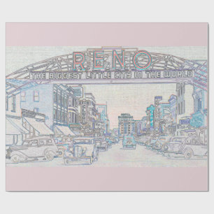 RENO NEVADA VINTAGE COLORFUL WATERCOLOR ART neon Wrapping Paper