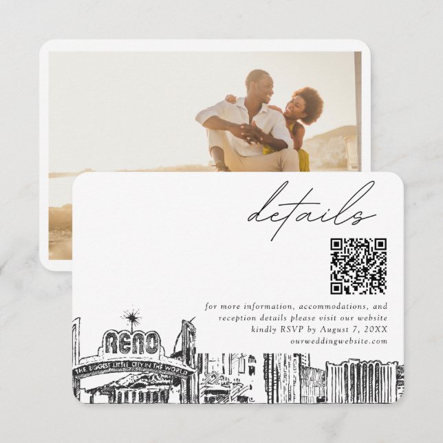 Reno Skyline Small Wedding Details QR Code RSVP Enclosure Card (Front/Back)
