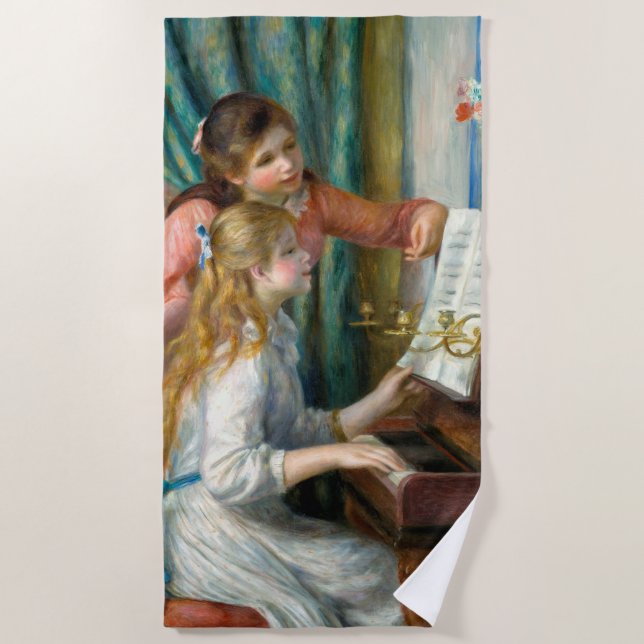 Renoir Girls at the Piano Impressionism Painting Beach Towel (Front)