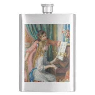 Renoir Girls at the Piano Impressionism Painting Hip Flask