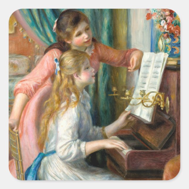 Renoir Girls at the Piano Impressionism Painting Square Sticker (Front)