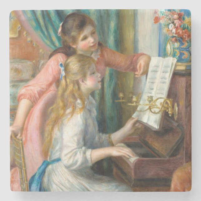 Renoir Girls at the Piano Impressionism Painting Stone Coaster (Front)