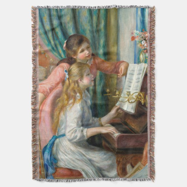 Renoir Girls at the Piano Impressionism Painting Throw Blanket (Front Vertical)